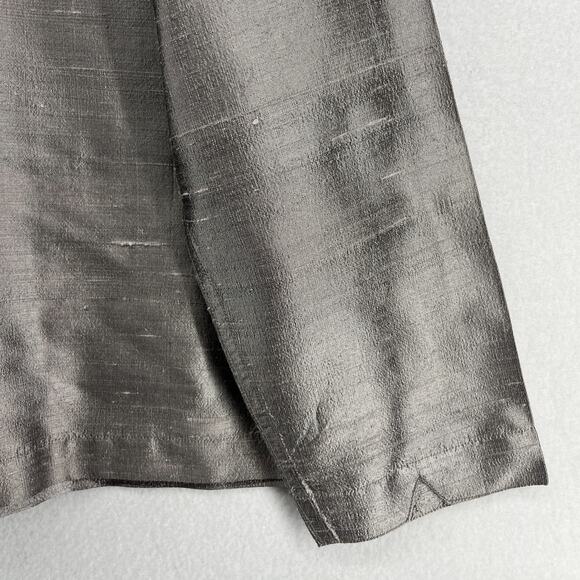 TRAVELSMITH Shirt Womens L Pure Silk Dupioni Button Up Long Sleeve Gray - Picture 10 of 14